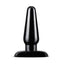 A black waterproof PVC medium size anal plug stands against a white backdrop and features a tapered, rounded tip.