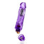 A clear purple phallic vibrator showcases its base open for 2 x AA batteries. 