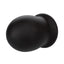 A soft black liquid silicone rechargeable FTM vibrating stroker showcases its one power button on the head.