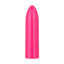 A pink mini bullet vibrator stands against a white backdrop and has a tapered tip. 