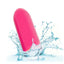 A pink mini bullet vibrator is shown splashing in water to showcase its waterproof properties.