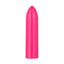 A classic pink bullet vibrator stands against a white backdrop and features a tapered tip. 