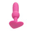 A pink vibrating beaded anal prob stands against a white backdrop with a flared heart shape stopper base. 