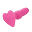 A pink vibrating beaded anal probe showcases its one power button on the heart shape base.