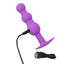 A purple triple beaded anal probe lays flat with its charging cord attached to the back.