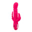 A pink heated triple fantasy rabbit vibrator stands against a white backdrop with vibrating anal beads.