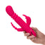 A hand model holds a triple fantasy rabbit vibrator for scale.