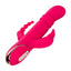 A pink triple fantasy rabbit vibrator lays flat and showcases its clitoral bunny arm.