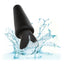 A black silicone tapered anal probe splashes in water to showcase its waterproof properties.