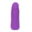 A purple liquid silicone phallic mini vibrator with raised veins along the firm shaft.