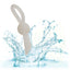 A clear silicone lasso cock ring splashes in water showcasing its waterproof design.