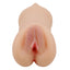 A double-ended realistic dual-entry mouth and vagina masturbator with realistic soft lips. 