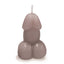 A taupe candle in the shape of a penis stands on white backdrop. 