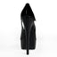 A black 6.5 stiletto platform open-toe heel with  a rubberised sole and heel grips.