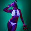 A model wears a UV reactive daisy print mesh bralette and painty under black light to showcase its glow-in-the dark design. 