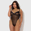 House of Desire Raquel Sheer Mesh & Satin Strappy Back Teddy - Curvy