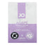 A JO original agape natural feeling water-based  lubricant in a 5ml sachet lays flat against a white backdrop. 