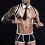 A male model wears a 4 piece police costume with shoulder sling briefs.