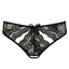 A black cutout lace panty with scalloped floral lace panels. 