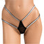 A mannequin wears a dual strap lace thong with a sheer lace front panel.