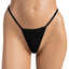 A mannequin wears a black g-string with thin adjustable side straps and a plain triangle front .