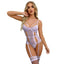 JSY Mesh & Lace Cage Strap Cutout Gartered Teddy & Stockings