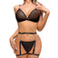 JSY Sheer Mesh & Chain Bra, Panty & Garter Belt Lingerie Set