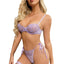 JSY Sheer Floral Lace Bra, Side-Tie Thong & Fishnet Stockings Set