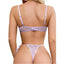 JSY Sheer Floral Lace Bra, Side-Tie Thong & Fishnet Stockings Set