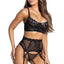 JSY Longline Lace & Mesh Lingerie Set & Thigh-High Stockings