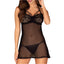 JSY Sheer Mesh & Lace Split-Rear Halter Babydoll & Thong