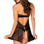 JSY Sheer Mesh & Lace Split-Rear Halter Babydoll & Thong