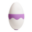 A clitoral egg licking stimulator stands against a white backdrop with a purple drip design. 