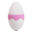 A clitoral egg licking stimulator stands against a white backdrop with a pink drip design.