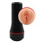 A manual vagina stroker with a realistically sculpted vulva and fleshy lips. 