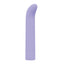 A mini g-spot purple vibrator stands against a white backdrop with a flexible angled tip. 