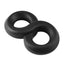 A black silicone dual ring in an 8 ball ring shape lays flat on a white backdrop. 