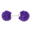 A pair of purple faux fur fluffy handcuffs lays on a white backdrop with a built-in quick-release latch.