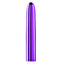 A straight vibrator stands against a white backdrop with a purple metallic finish. 