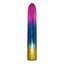 A rainbow finish metallic straight vibrator stands against a white backdrop. 