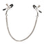 A pair of chain nipple clamps with adjustable tension screws lay flat on a white backdrop. 