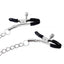 A pair of nipple clamps lay flat on a white backdrop with removable latex-covered tips.