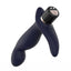 Base view of an L-shaped contoured prostate stimulator showcases its two magnetic charging points. 