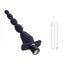 Navy blue anal beads with magnetic recharging points lays flat on a white backdrop next to its charging cord.