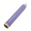 A purple glass vibrator lays flat against a white backdrop showcases its single power button on the base.