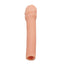 A flesh coloured 2 inch penis extender ring stands against a white backdrop showcasing its ridged phallic head.