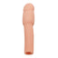 A flesh coloured 4 inch penis extender sleeve stands against a white backdrop with a realistically sculpted phallic ridge.