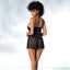 Mapale Split-Front Sheer Lace & Mesh Babydoll With Thong