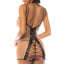 Back view of a model wearing a nude sheer chemise with a  corset-style lace-up back. 