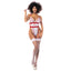 Mapale Sexy Nurse Gartered Stripe Mesh & Lace Teddy Costume